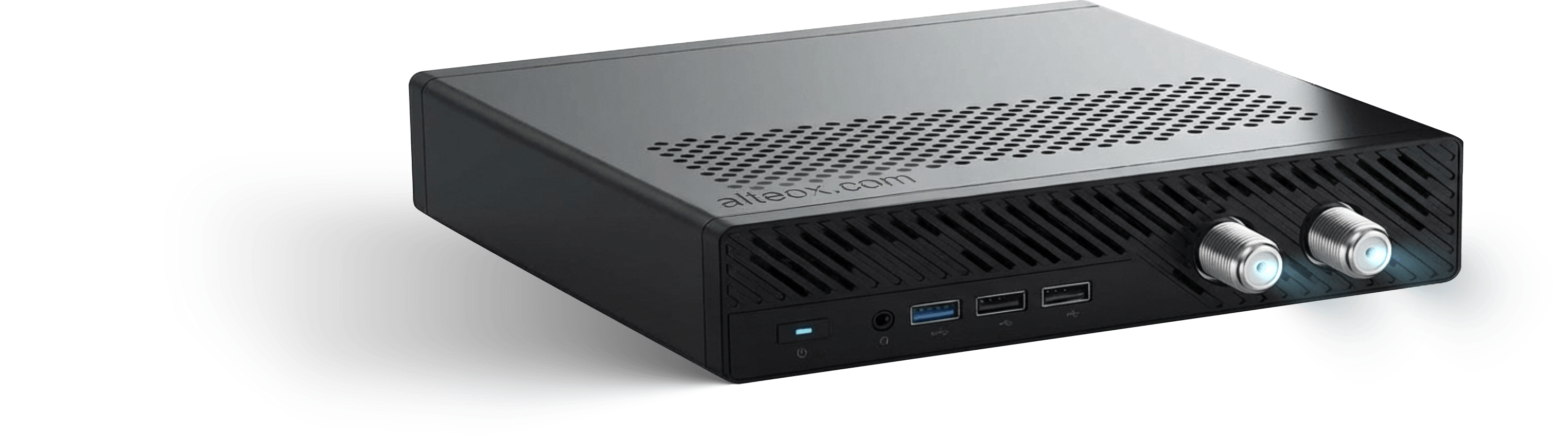 Cable TV / IPTV Pro Box with RF coax connectors, USB ports, and audio jack